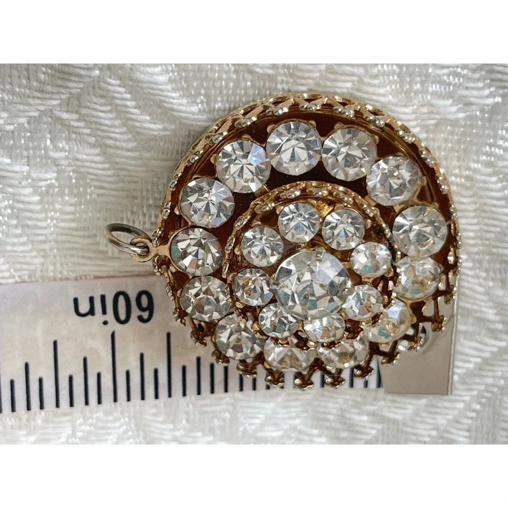 Vintage Round Signed Coro Pendant Layers of Clear Stones Gold-Tone 70s